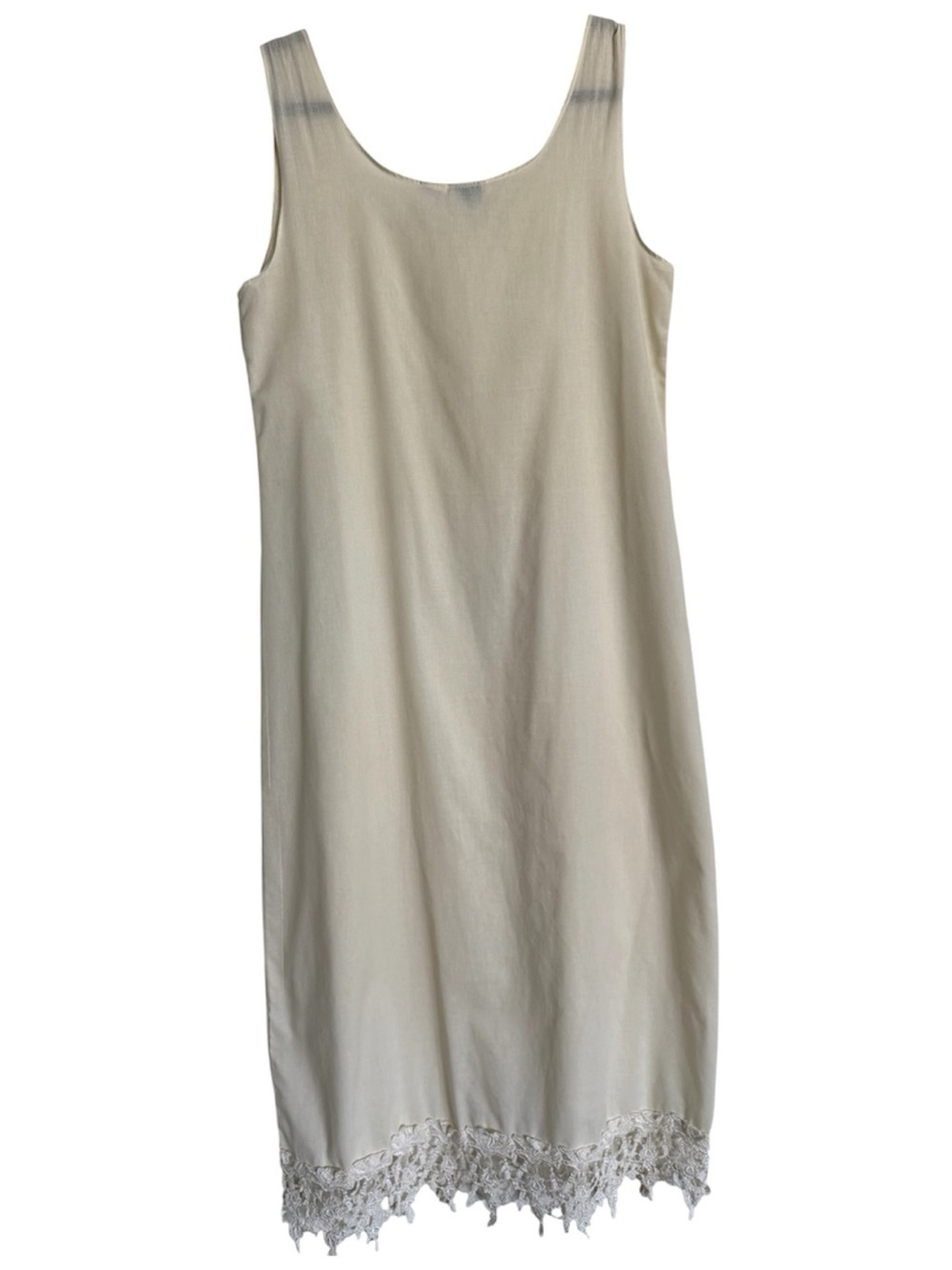 NEW OPTIONS by G.S.F.I. Vtg Cream Midi Shift Dress Lace Hem - Med - Made in USA - Picture 2 of 6